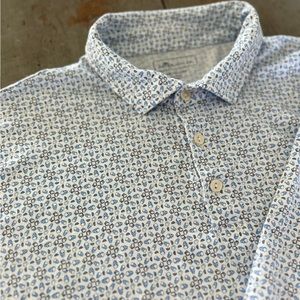 Men’s Peter Millar Polo Skulls Mugs Light Blue and White Pima Cotton XL